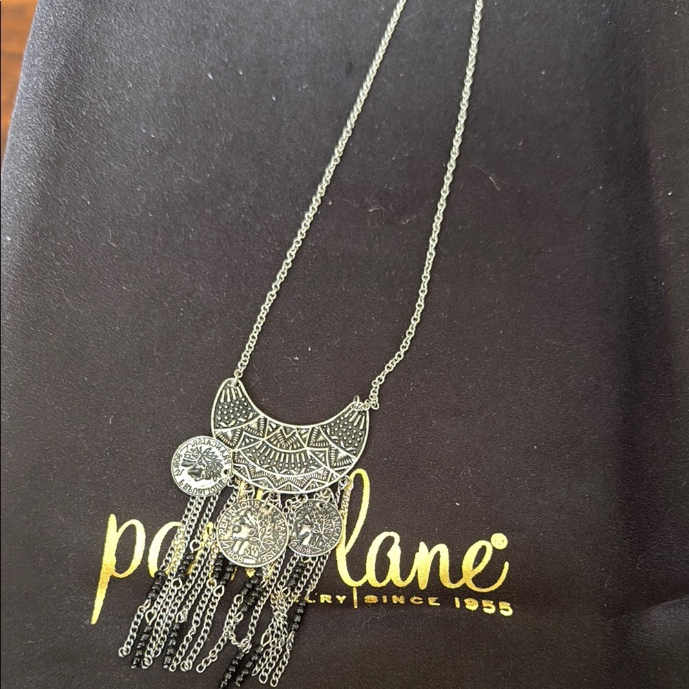Park Lane Intricate Silver Necklace with Black Details